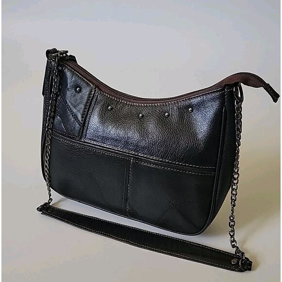 Vaan & Co Supple Leather Carbon Black Hobo Shoulder Bag Chain Strap Classic - Picture 1 of 12